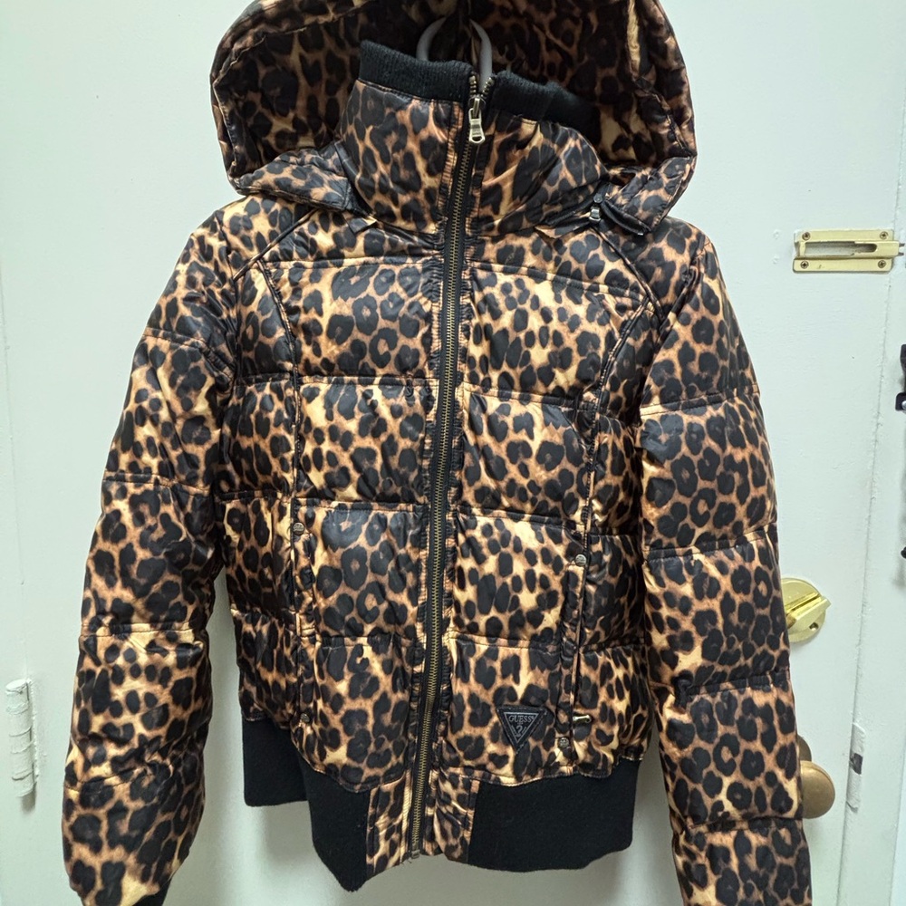 GUESS Women Animal Pattern Satin Parka Jacket